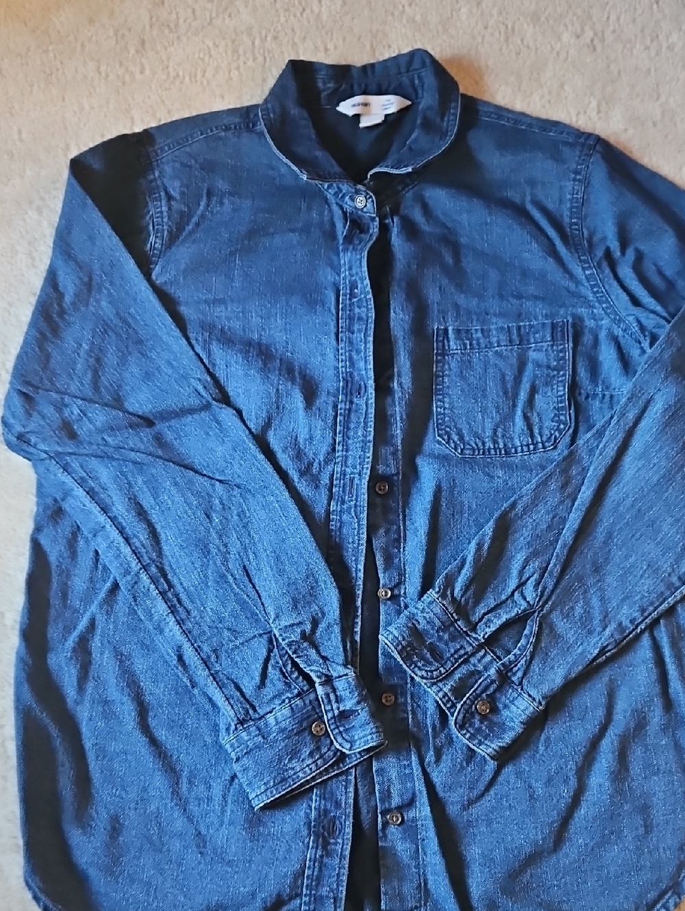 Button-Up Chambray Shirt - Dark Blue